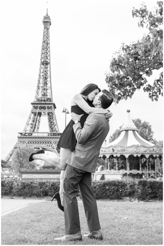 An engagement photo session at the Eiffel Tower and Notre Dame Cathedral in Paris, France