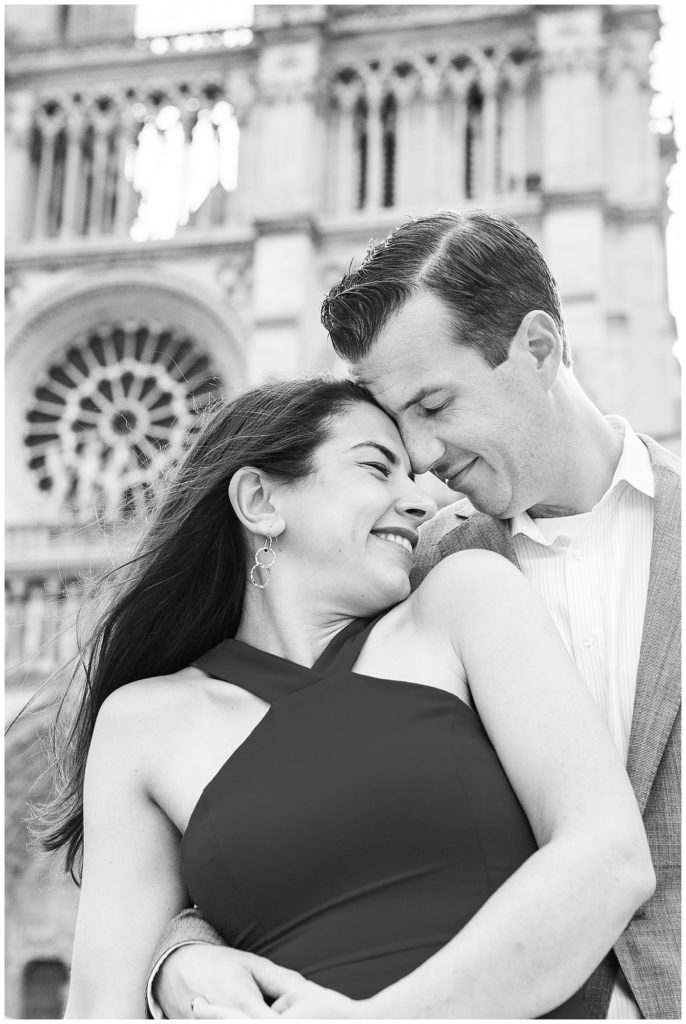 An engagement photo session at the Eiffel Tower and Notre Dame Cathedral in Paris, France