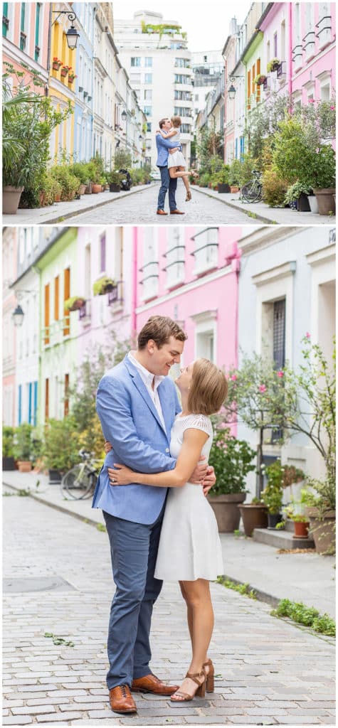 A romantic engagement photo session in Montmartre and Rue Crémieux, Paris, France