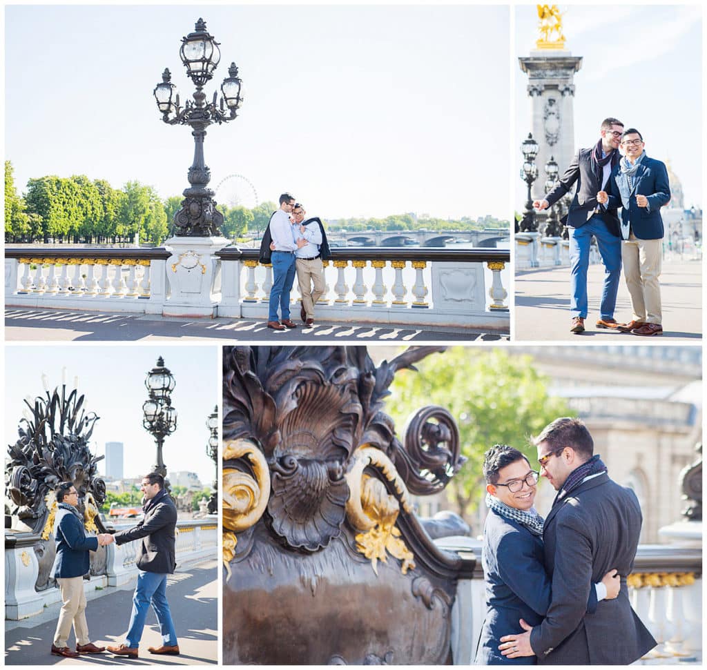 Une séance photo engagement LGBT à la Tour Eiffel, sur le Pont Alexandre III et au Louvre à Paris