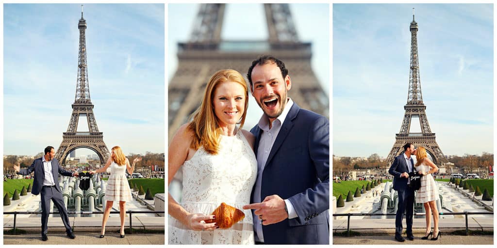 Une séance photo d'anniversaire de mariage et annonce de grossesse à la Tour Eiffel, Paris