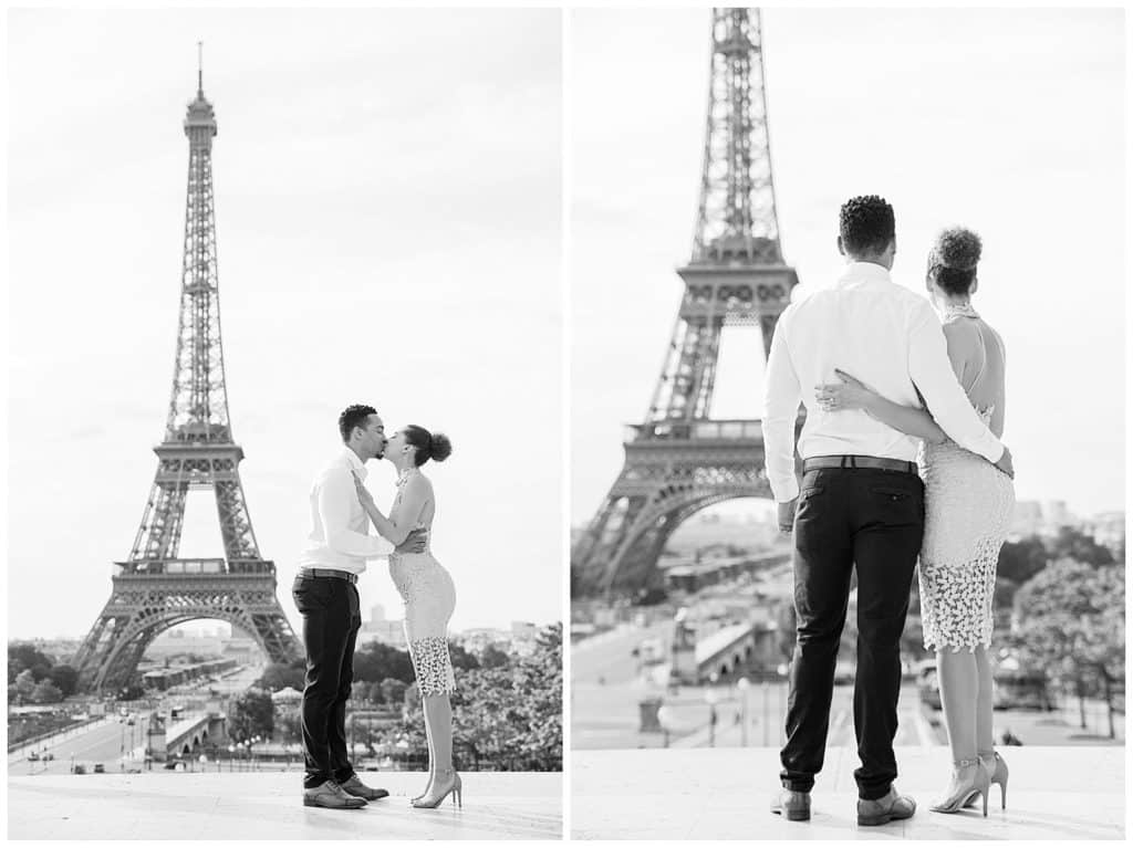 A sweet surprise proposal in front of the Eiffel Tower in Paris, France