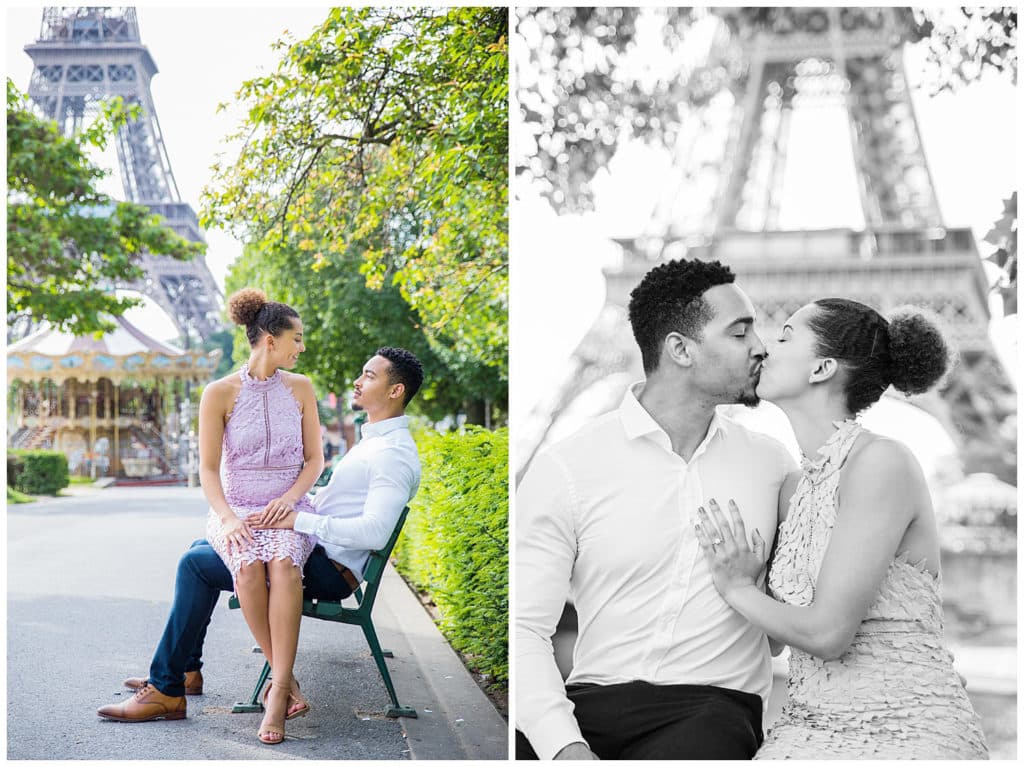 A sweet surprise proposal in front of the Eiffel Tower in Paris, France