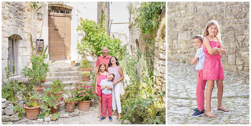 Une séance photo de famille : village et champs de lavande du Luberon