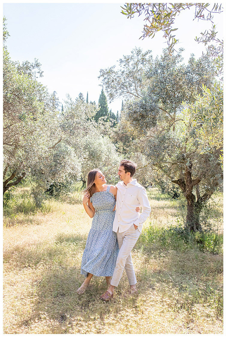 A Provence engagement photo session in the Luberon village of Lourmarin, its castle and olive orchard