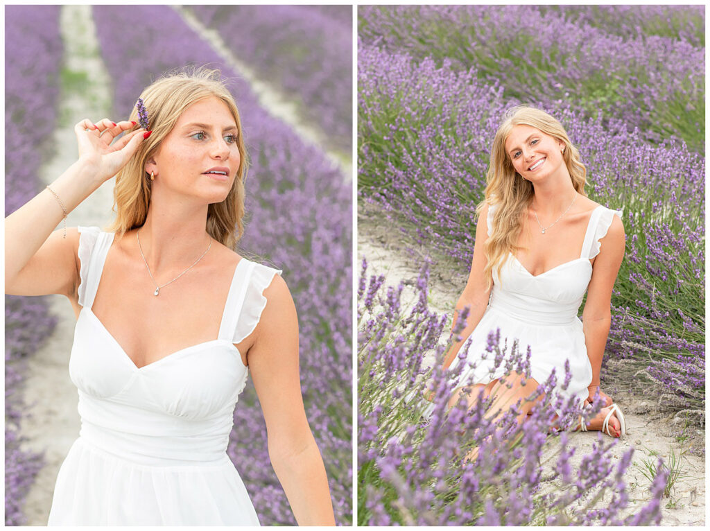 Une douce séance photo de portraits solo dans les champs de lavande de Provence, dans le Luberon près d'Avignon